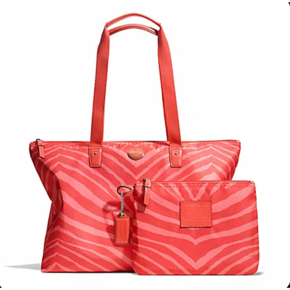 Coach Getaway Zebra Print Packable Weekender Tote with Matching Pouch